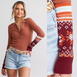 NWT NEW Free People Mikah Notch Neck Top Layering Cuff Autumn Combo